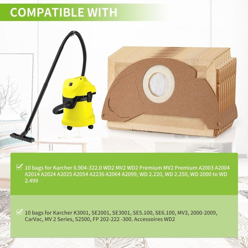 10 Replacement Filter Bags for KÃ¤rcher WD2 MV2 6.904-322.0 WD2250 A2004 A2054 Vacuum Cleaner.
