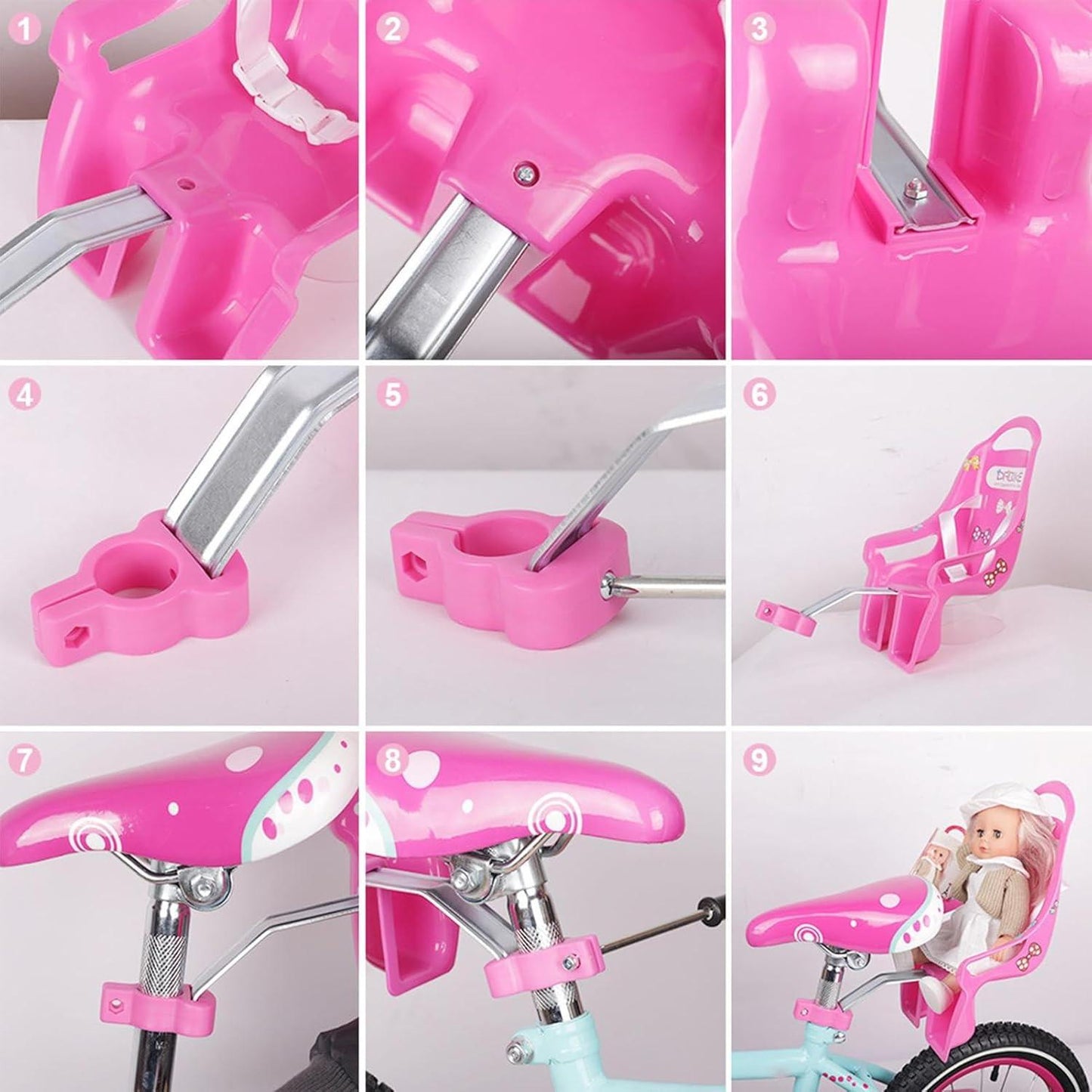 Doll Stroller Seat for Doll, Children's Bicycle Doll Seat with DIY Decals for Decoration PINK.