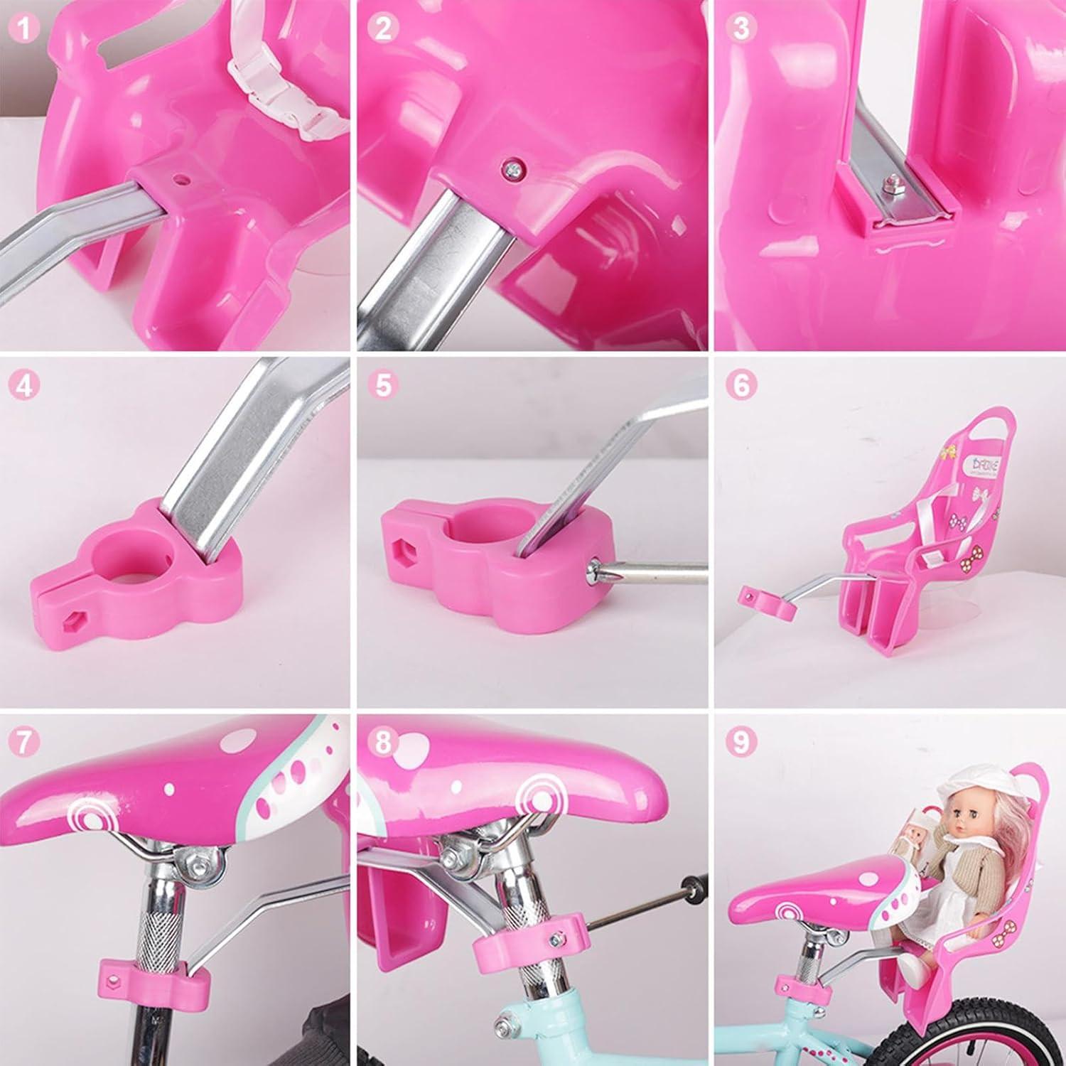 Doll Stroller Seat for Doll, Children's Bicycle Doll Seat with DIY Decals for Decoration PINK.