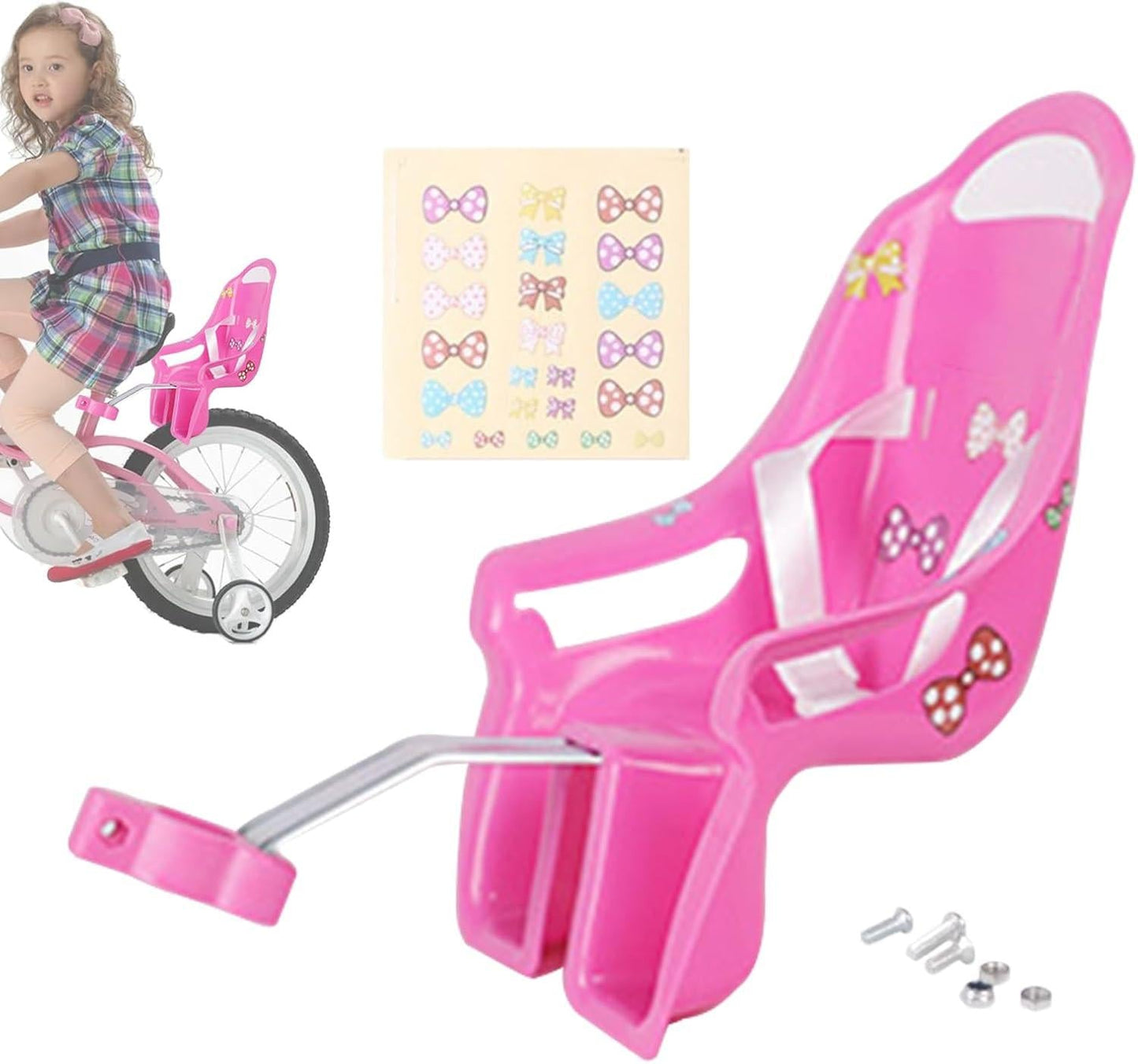 Doll Stroller Seat for Doll, Children's Bicycle Doll Seat with DIY Decals for Decoration PINK.