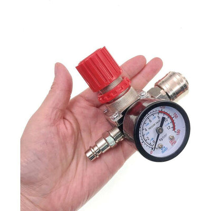 1/4\" Pressure Reducer for Compressed Air, Pressure Reducer, 4 Holes with Gauge for Compressor.
