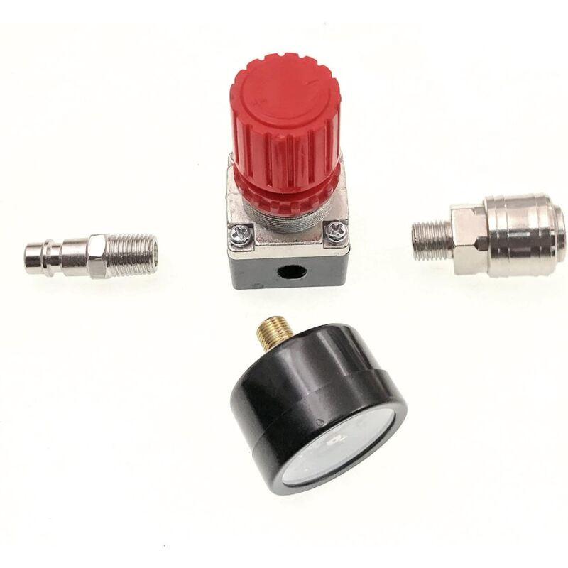1/4\" Pressure Reducer for Compressed Air, Pressure Reducer, 4 Holes with Gauge for Compressor.