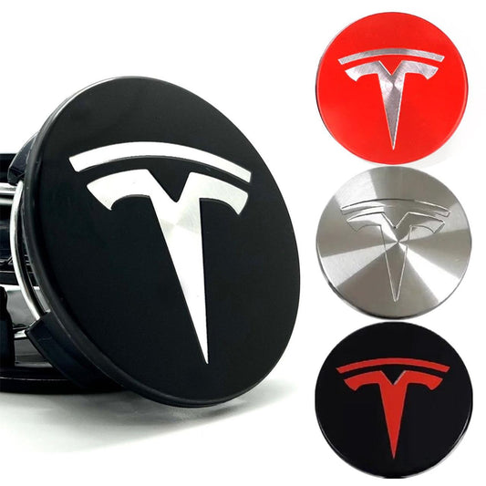 4-pack - Tesla Center Caps / Hubcaps - Car 77 Black/silver.