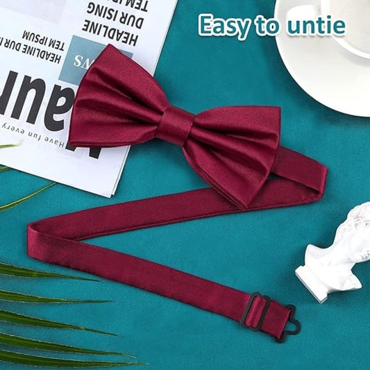 Pre-tied Bow Tie for Men, Tux Bow Tie Adjustable Formal Neck Bow Tie Satin Bow Tie for Party Wedding (Red)