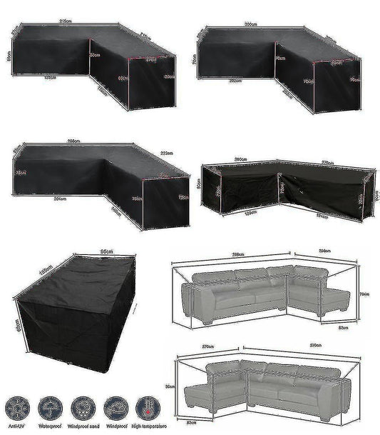 12 Sizes L-Shape All-Weather Cover Waterproof Rattan Corner Furniture Protector Garden Patio Outdoor Sofa Cover Dust Cover215*215*87cm