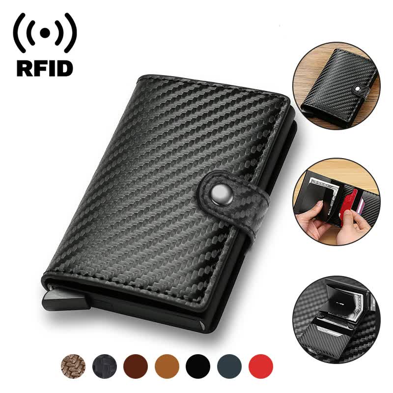 Carbon Fiber Credit Card Holder Wallet Men RFID Smart Metal Thin Slim Pop Up Minimalist Wallet Small Black Wallet Metal Vallet Blue
