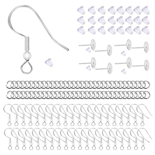 925 Silver Earring Hooks for Jewelry Making, Hypoallergenic Earring Hooks Accessories, 100 Earring Hooks, 150 Ear Plugs, SQBB.