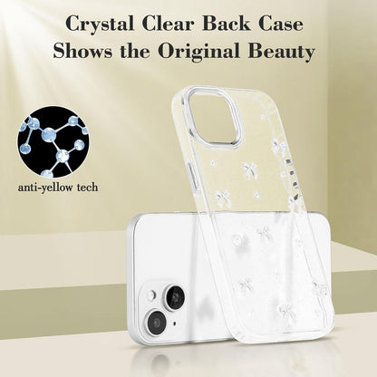 Phone Case Compatible with iPhone 15, Shiny 3D Bowknot Phone Case, Cute Transparent Bowknot, Thin, Soft and Durable, White iPhone 15.