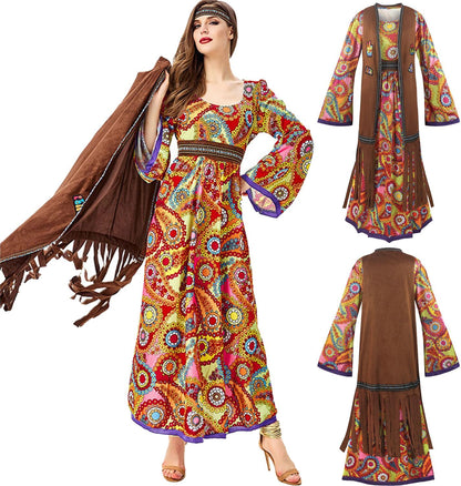 60s costume women, hippie women's dress set, 70s disco halloween outfits, hippie clothing women's costume, 60s clothing accessories M.