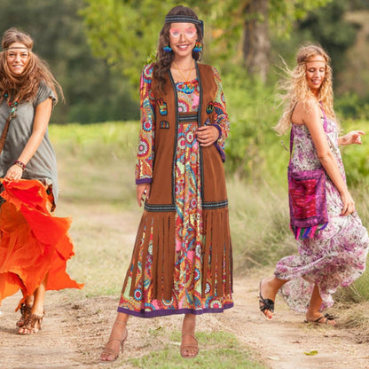 60s costume women, hippie women's dress set, 70s disco halloween outfits, hippie clothing women's costume, 60s clothing accessories M.