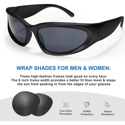 Wrap Around Fashion Glasses for Men Women Trendy Fast Oval Dark Futuristic Sunglasses Goggles Eyebrow