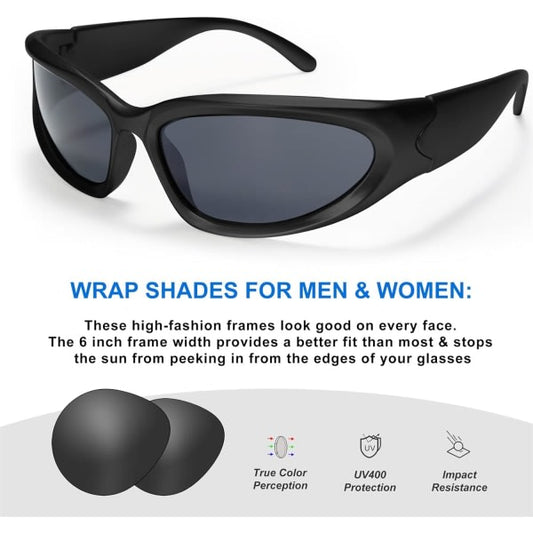 Wrap Around Fashion Glasses for Men Women Trendy Fast Oval Dark Futuristic Sunglasses Goggles Eyebrow