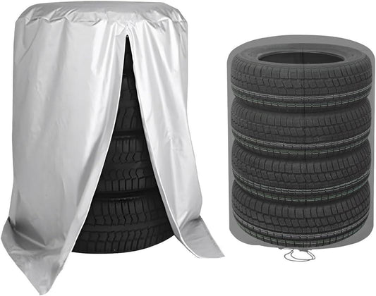Tire Storage Cover, Universal Tire Cover for 4 Tires, Car Spare Tire Tire Storage Bag Case Protection (Silver).