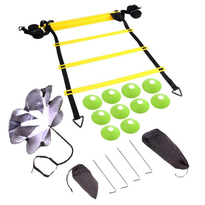 Speed and agility training package 18 pieces - Speed and agility training equipment for football with agility ladders, cones and parachute