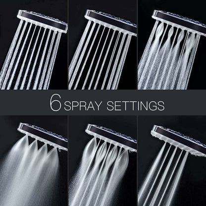 Shower Head, Large Square Shower Head with One-Hand Control, High Pressure Shower Head with 6 Shower Modes, Chrome, from DEBUNS