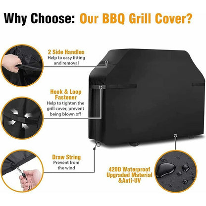 Grill Cover Waterproof Protection Windproof, tear-proof cover with straps and storage bag (145x61x117cm)