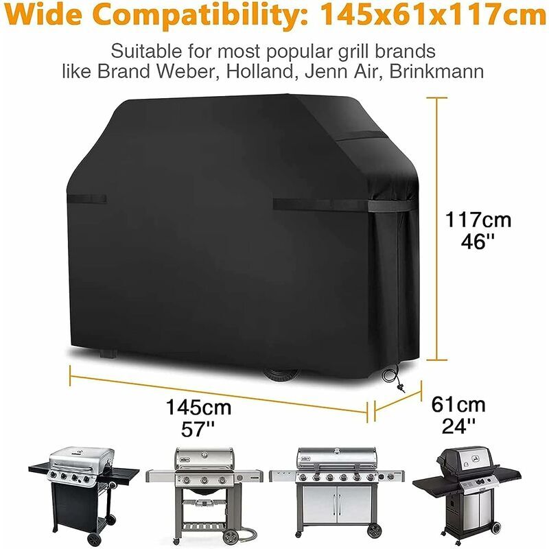 Grill Cover Waterproof Protection Windproof, tear-proof cover with straps and storage bag (145x61x117cm)
