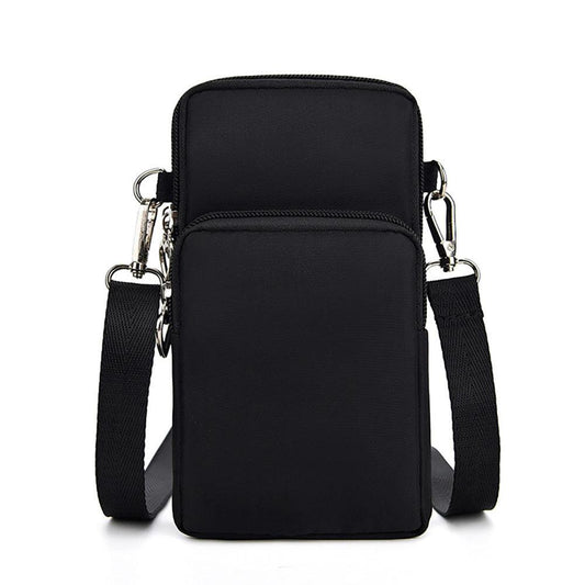 Mobile Phone Bag with Shoulder Strap in Durable Nylon and Polyester - Black.
