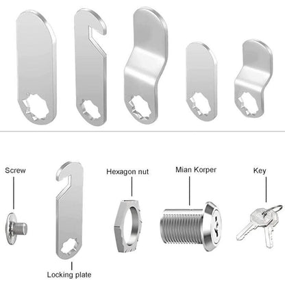 16mm Cylinder Security Lock for Mailbox with 5 Different Lock Plates and 2 Keys, Cabinet Lock, Cupboard, Toolbox, File Cabinet.
