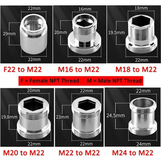 2-pack Brass Faucet Adapter 22mm NPT Male to Male Faucet Aerator Connector for Sink Faucet Water Filter Aerator (M24 - M22)