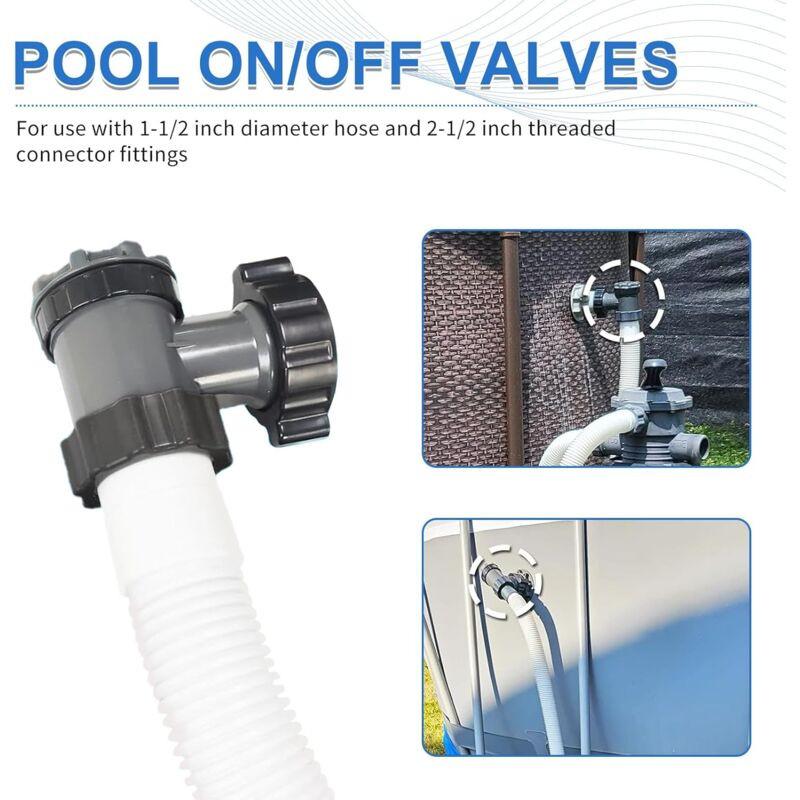 Inlet/Outlet Valve Compatible with Coleman, Intex, Bestway, Above Ground Pool Filter Pump, Pool Pump Replacement Parts, for 1-1/2 Inch Hose (2) Set.