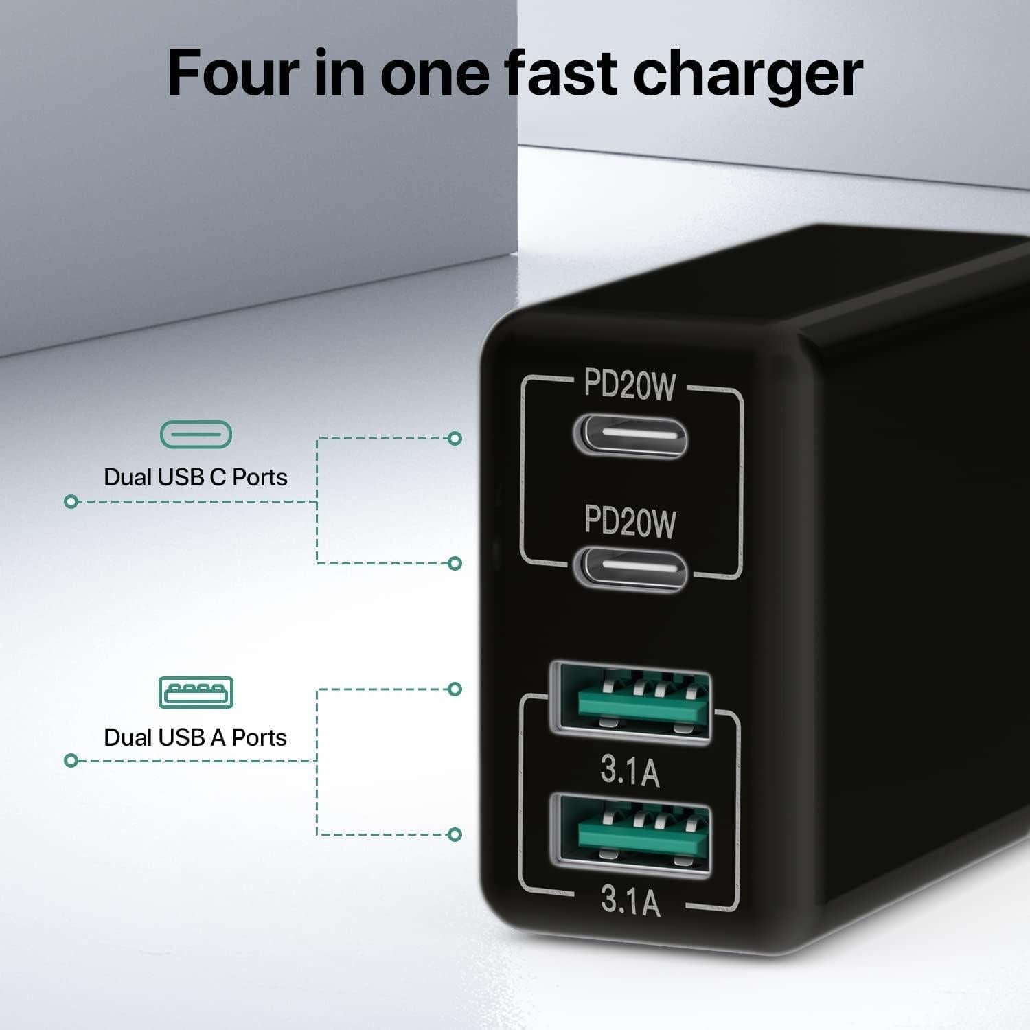 Compatible USB C Charger, 40W USB Multi Fast Charger, Multiple USB Outlets USB Charging Plug Adapter, USB Charger{EE}.