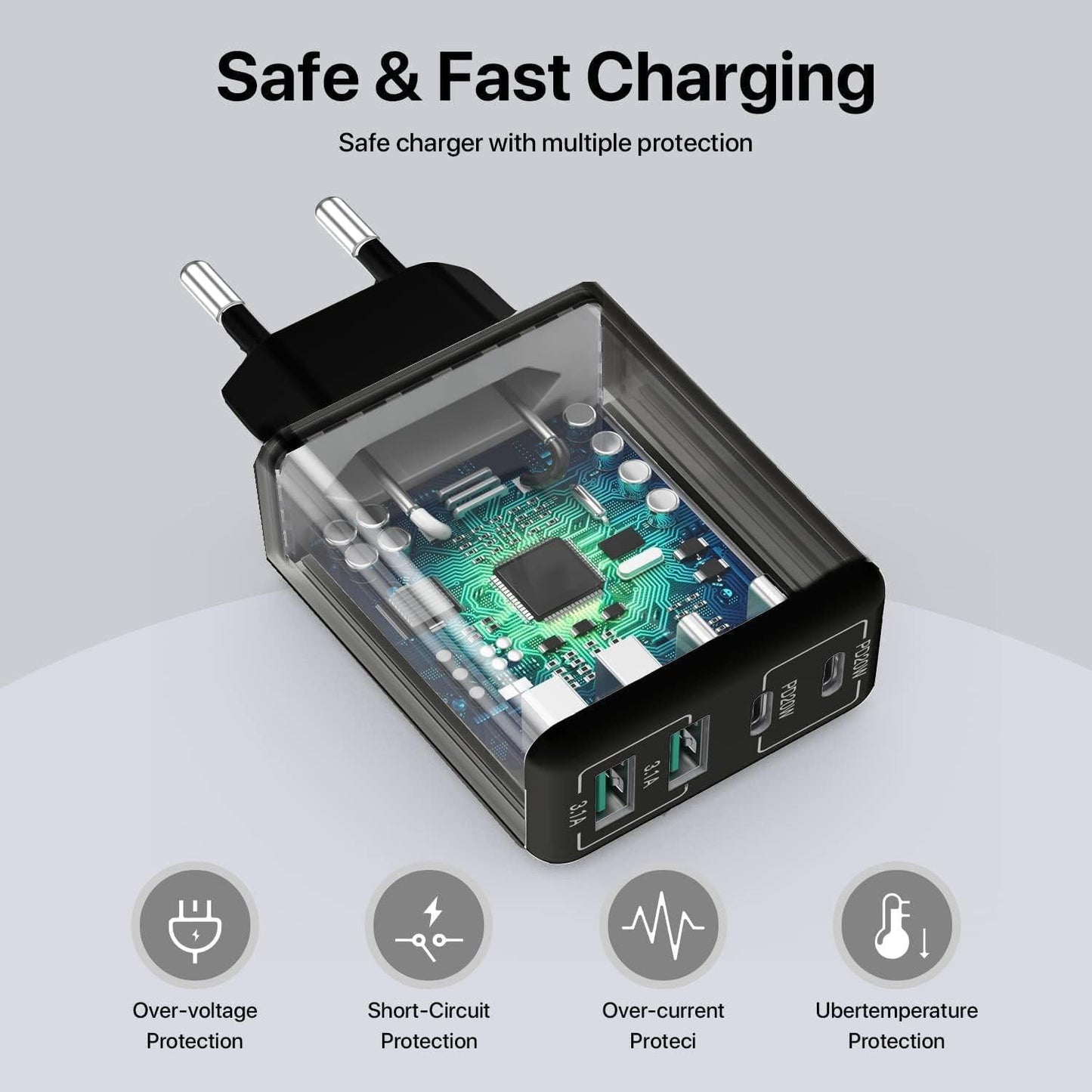 Compatible USB C Charger, 40W USB Multi Fast Charger, Multiple USB Outlets USB Charging Plug Adapter, USB Charger{EE}.
