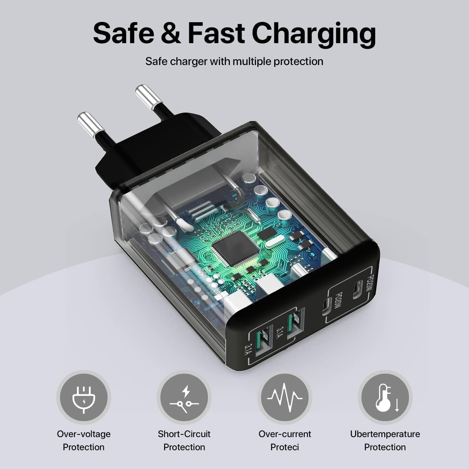 Compatible USB C Charger, 40W USB Multi Fast Charger, Multiple USB Outlets USB Charging Plug Adapter, USB Charger{EE}.