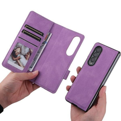 Full Protective Magnetic Leather Case Compatible with Samsung Galaxy Z Fold 3 with Card Slot Stand. Blue.