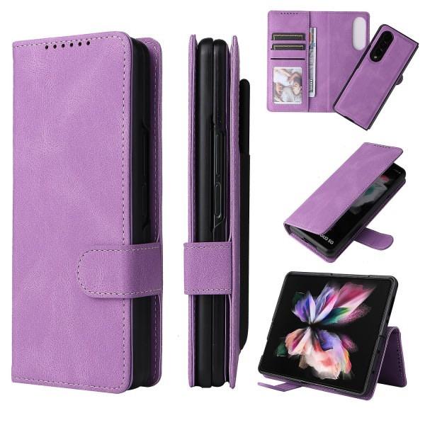 Full Protective Magnetic Leather Case Compatible with Samsung Galaxy Z Fold 3 with Card Slot Stand. Blue.
