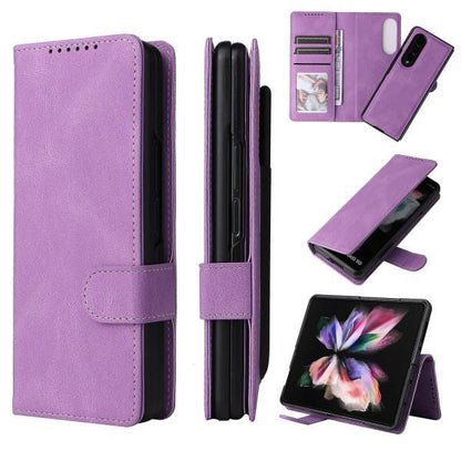 Full Protective Magnetic Leather Case Compatible with Samsung Galaxy Z Fold 3 with Card Slot Stand. Blue.