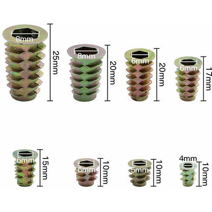 230 Pieces Zinc Alloy Hexagonal Threaded Insert Nuts, Threaded Insert Nuts, External Thread Nuts M4 M5 M6 M8 for Nut Tool Kit.