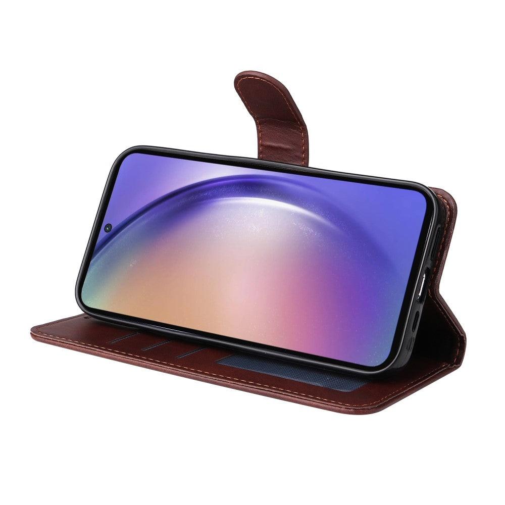 SKALO Samsung A55 5G PU Leather Wallet Case - Multiple Colors Brown Brown Brown.