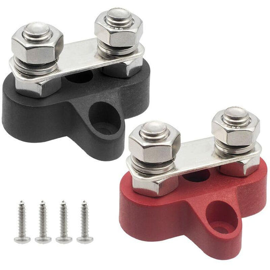 Busbar Terminal Block Battery Power Ground Terminal Block M8 Dual Pins 5/16\" Heavy Duty Terminals for Boat, RV and Solar Trucks - Black & Red.