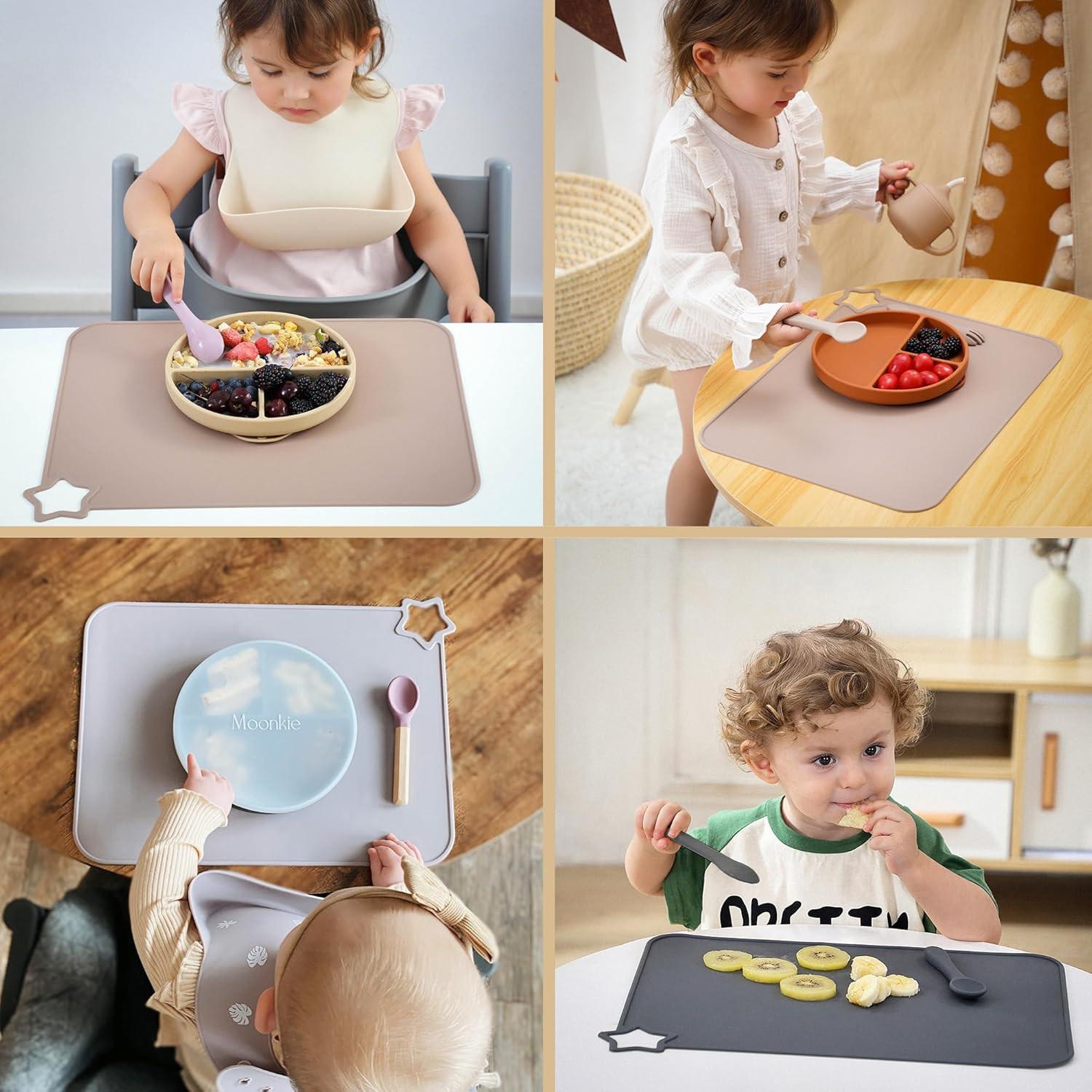 Moonkie Silicone Baby Placemat, 2-Pack | Non-Slip Design, BPA-Free | Washable Placemats for Kids (Light Mauve/Skin Tones) Light Mauve/Skin Tones.