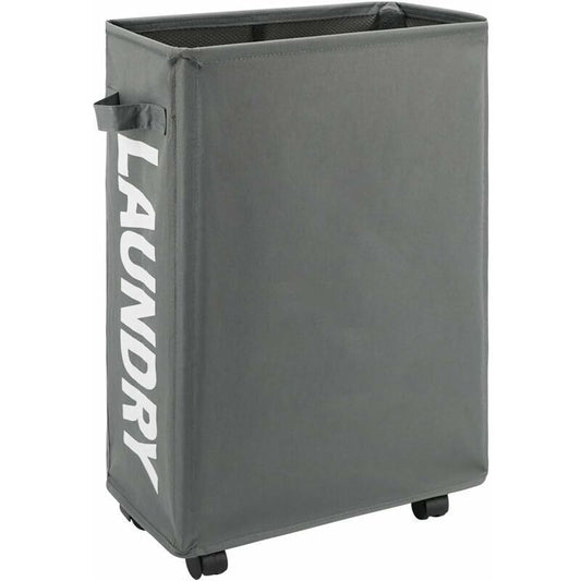 22"" Narrow Rolling Laundry Hamper with Handle and Wheels, Collapsible Laundry Hamper, Foldable Laundry Sorter and Organizer, Large Storage Basket (Gray)