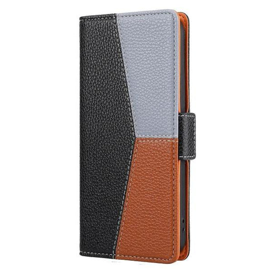 Case for Samsung Galaxy A22 4g Protection Three-color Stitching Coque Magnetic Mobile Phone Case Etui - Black.