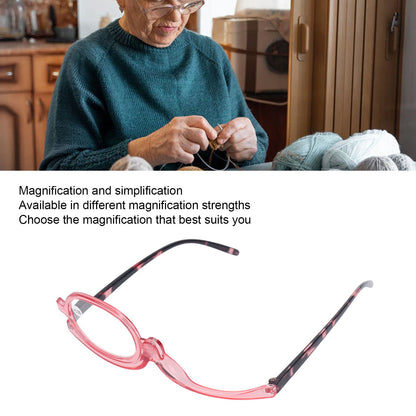 Makeup Glasses Lightweight Foldable Rotating Single Lens Women Magnifying Cosmetic Glasses, Pink, +3.00