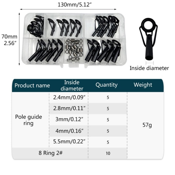 35pcs Fishing Rod Repair Kit Rings Wear-Resistant Ceramic Guide Rings Rod Eye Fishing Rod Guides Alconite Rings Set.