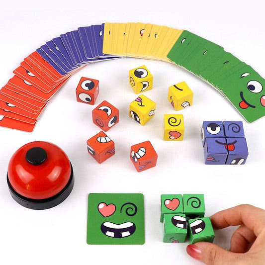 Expression Puzzle Building Blocks Face Changing Building Blocks Matching Game Logical Thinking Training Toy With Bell.