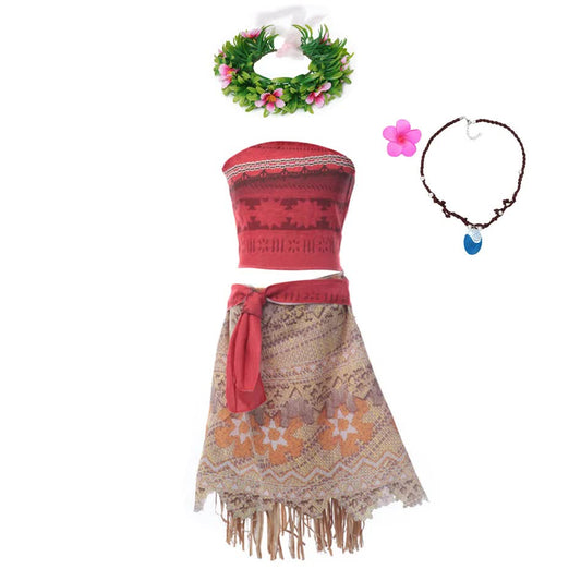 Moana Dresses Girls Children's Clothing Cosplay Vaiana Princess Dress Necklace Wig Kids Carnival Party Summer Disney Costume Set Moana Set 03 Moana Set 03 5-6T(130)