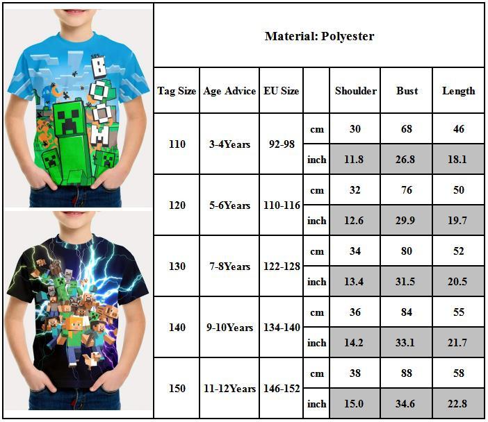 Minecraft T-shirt for boys and girls, cute pattern design, cartoon print, round neck, funny short sleeve top, casual spring summer children G 130cm.
