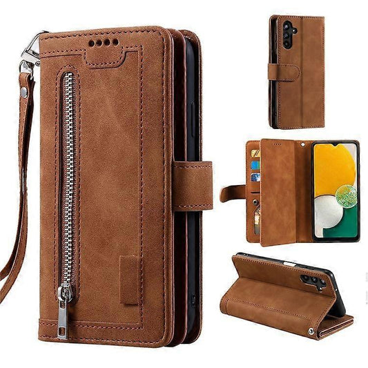 Compatible Case for Samsung Galaxy A26 5G PU Leather Phone Case with Zipper Wallet 9 Card Slots-Perfect Brown.