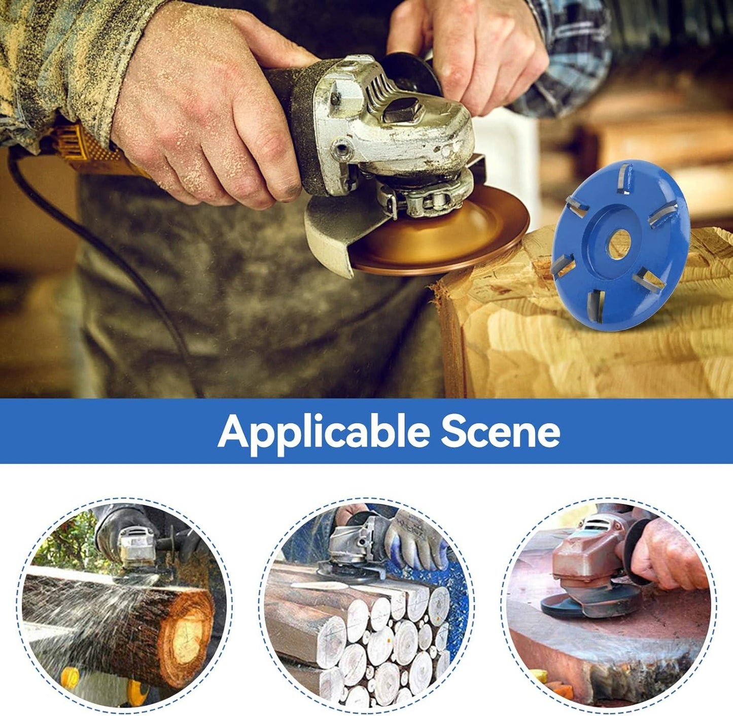 Wood router, wood milling, stump grinder angle grinder wood router 6 teeth chainsaw.