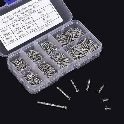 800pcs Small M2 Self Tapping Screws Assortment Box, Countersunk Phillips Flat Head Wood Screws (M2-4mm 5mm 6mm 8mm 10mm 12mm 16mm 20mm).