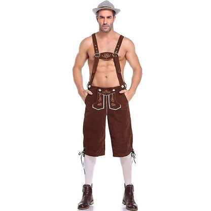Men's Lederhosen - Genuine Leather, Authentic German Lederhosen for Men, Oktoberfest Attire - Brown-XF7-Brown M
