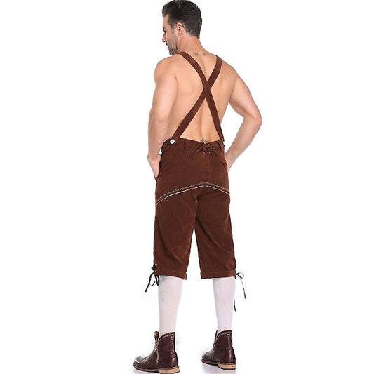 Men's Lederhosen - Genuine Leather, Authentic German Lederhosen for Men, Oktoberfest Attire - Brown-XF7-Brown L