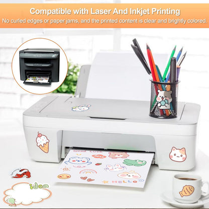 Printable Sticker Paper for Inkjet Printers, 50 Sheets A4 Matte Sticker Paper for Printers, Full Sheet Labels, Sticker Paper.
