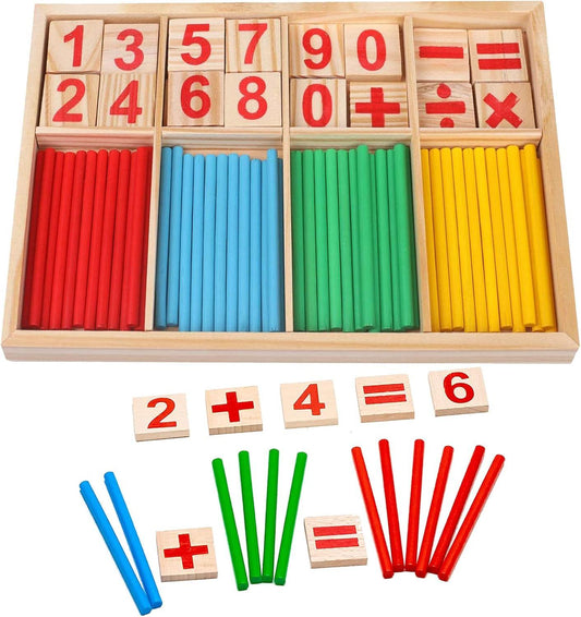 Montessori Math Toy, Wooden Sticks Digital Game with Counting Blo.