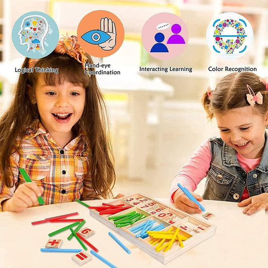 Montessori Math Toy, Wooden Sticks Digital Game with Counting Blo.